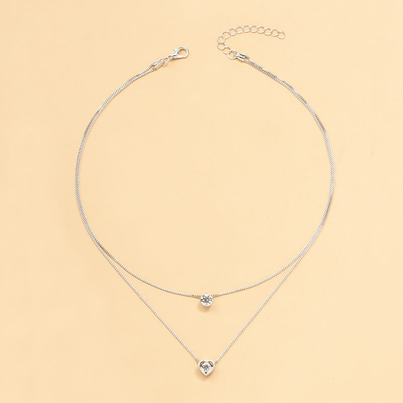 Collier double cœur élégant avec zircon cubiques scintillants AB Market