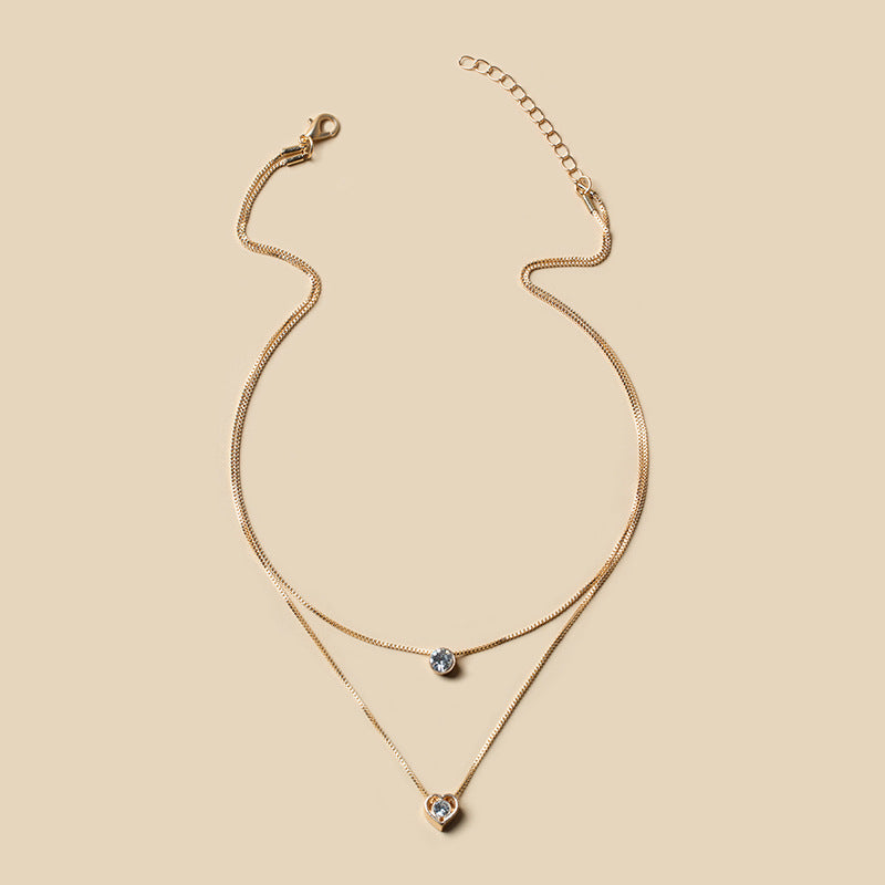 Collier double cœur élégant avec zircon cubiques scintillants AB Market