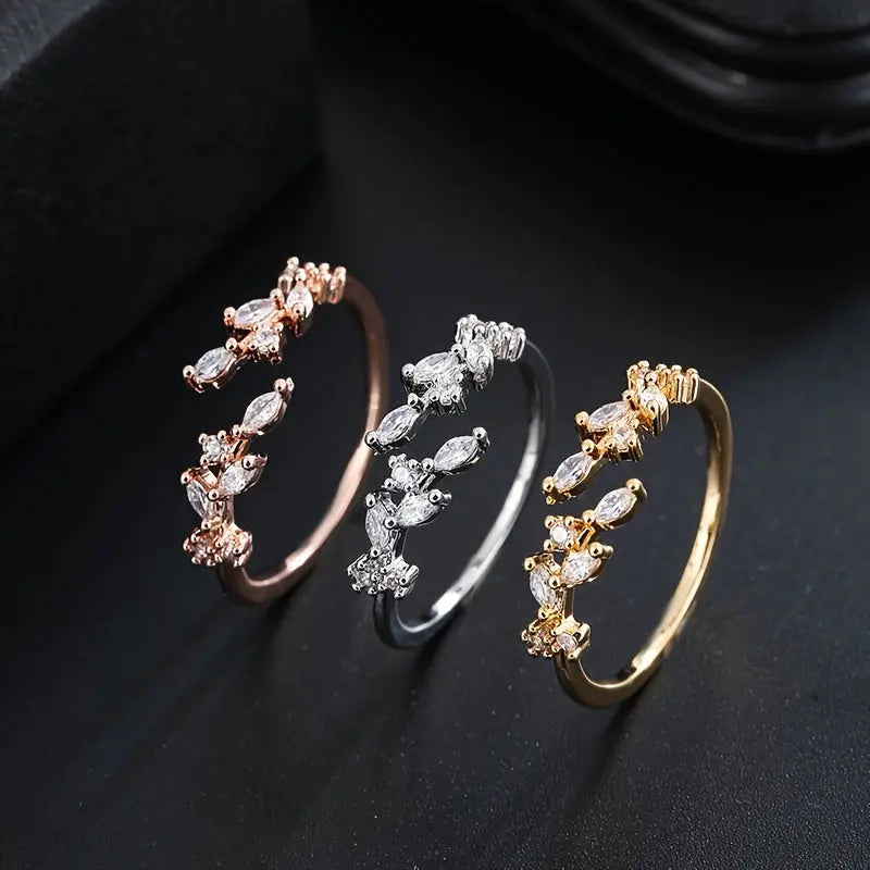 Bague élégante feuille en cuivre avec zircon synthétique AB Market
