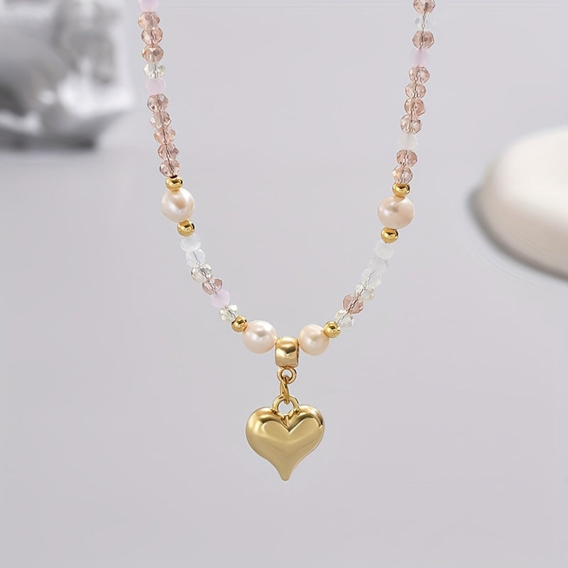 Collier perlé élégant avec cristal artificiel et pendentif Cœur AB Market