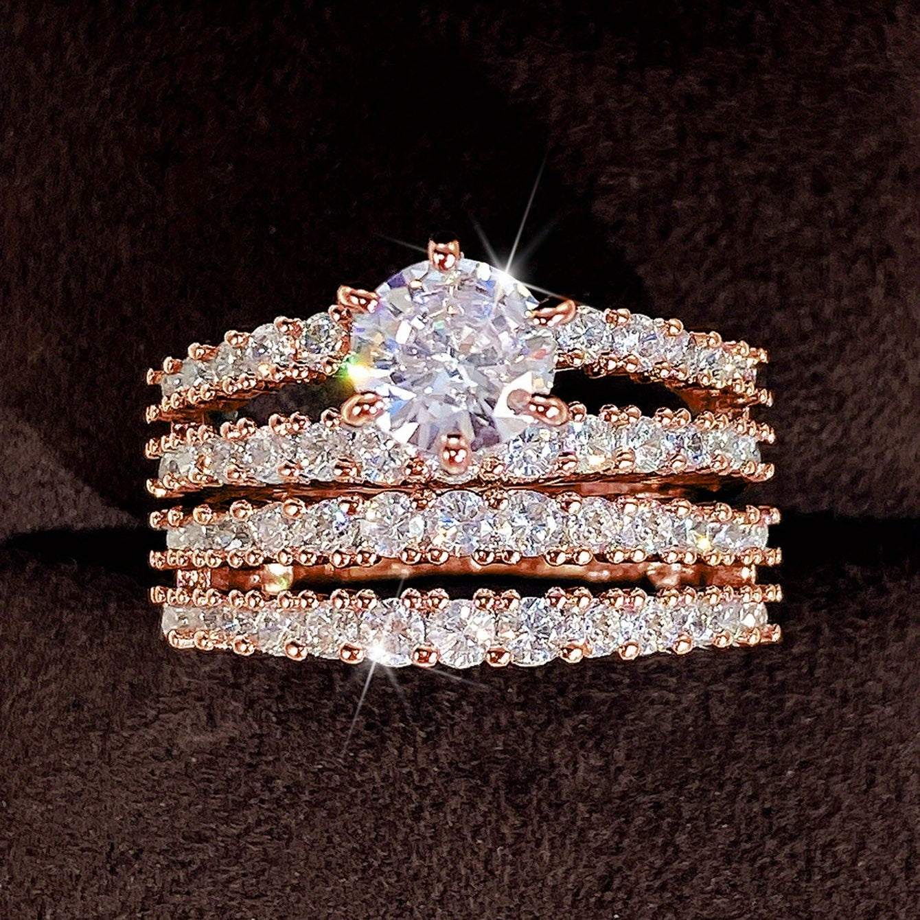 Ensemble de 2 Bagues style Mariage / Fiançailles – Sertissage à 6 Griffes AB Market