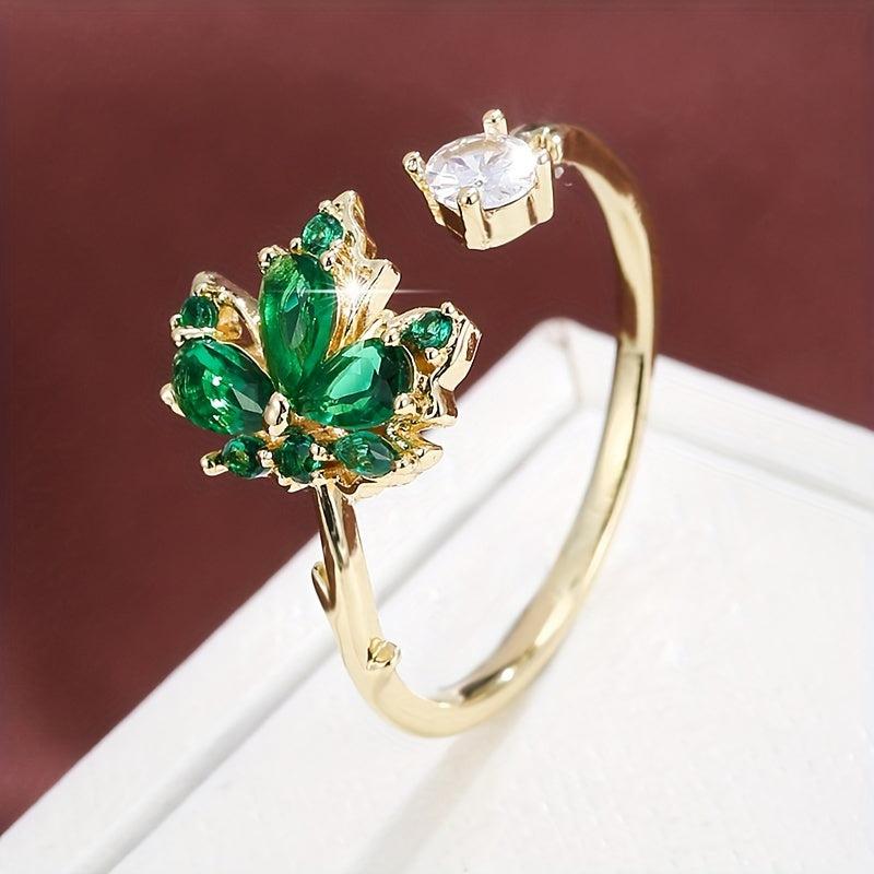 Bague élégante feuille d’érable plaqué or AB Market