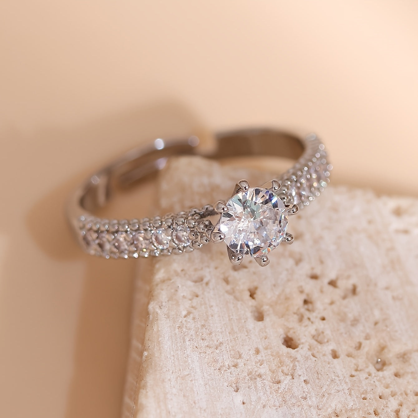 A Single Ring For Women With A Cool And Elegant Style, Light Luxury, High-end, Simple, And With A Touch Of Copper Inlay And Synthetic Zirconia. AB Market