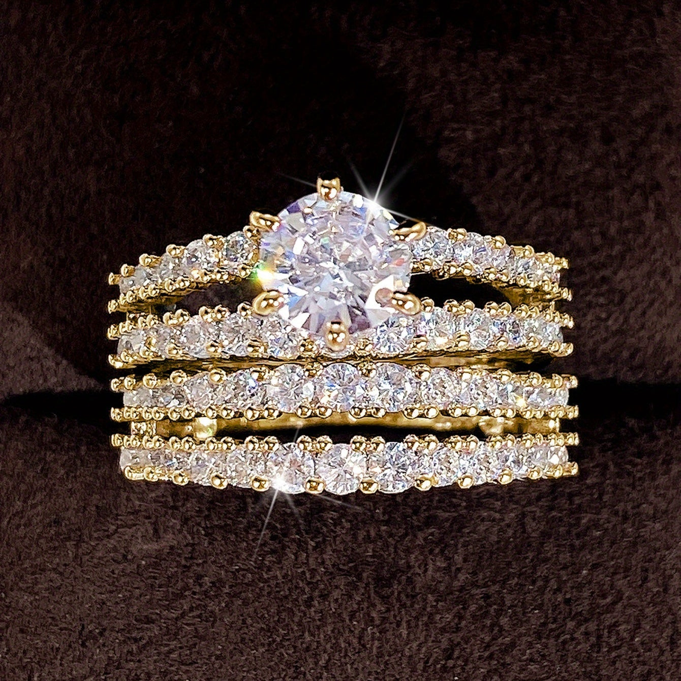 Ensemble de 2 Bagues style Mariage / Fiançailles – Sertissage à 6 Griffes AB Market