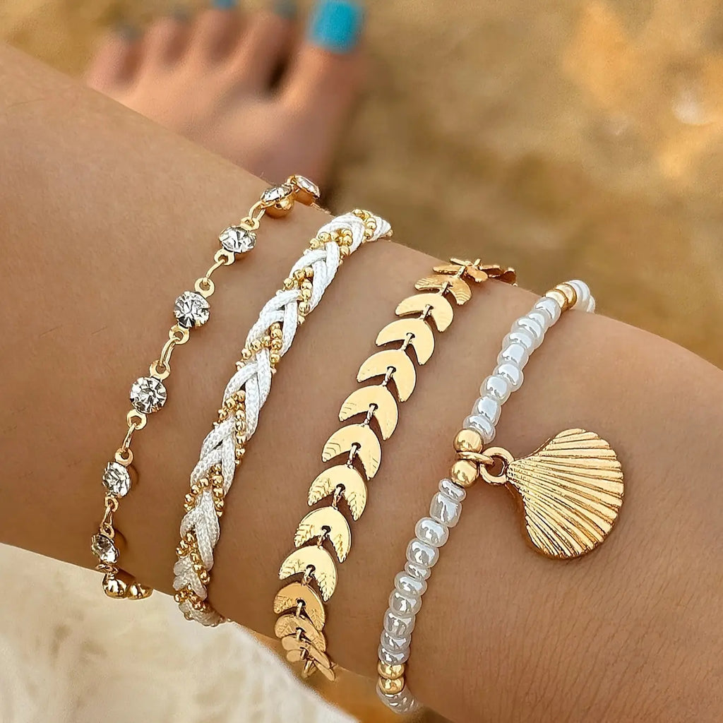Ensemble 4 Bracelets Plage et Vacances – Coquillage et Corde AB Market